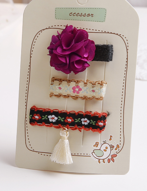 Lovely Red+purple Flowers&tassel Decorated Hair Clip(3pcs)