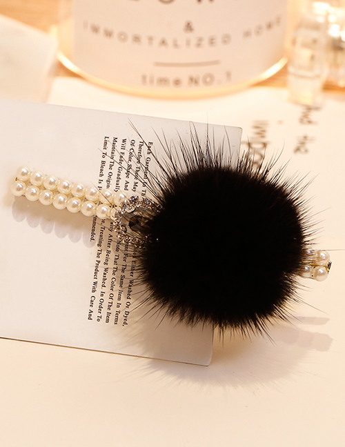 Fashion Black Fuzzy Ball Decorated Hair Clip