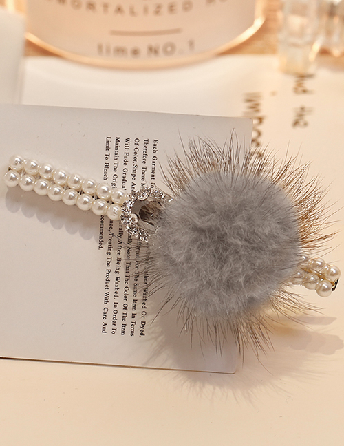 Fashion Gray Fuzzy Ball Decorated Hair Clip