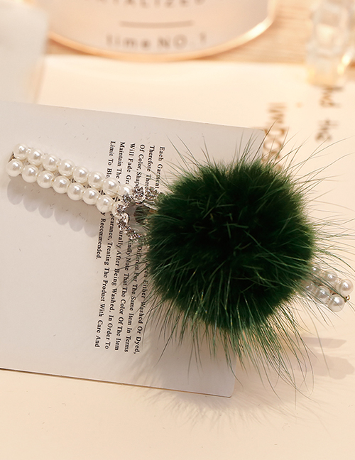 Fashion Green Fuzzy Ball Decorated Hair Clip