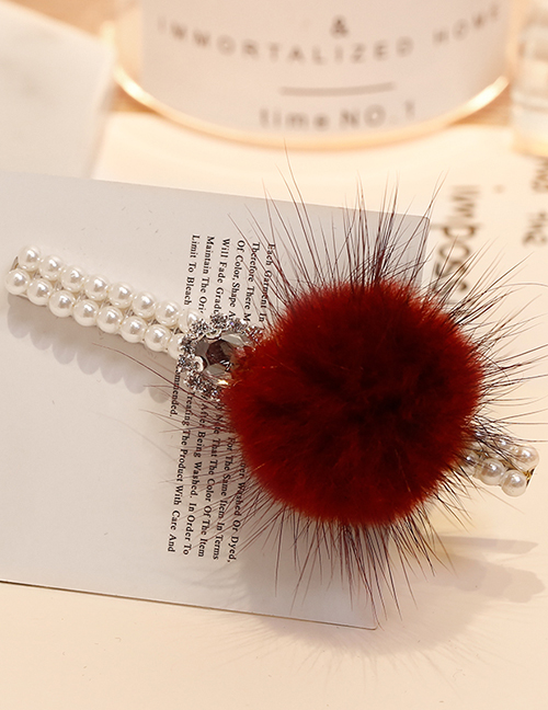 Fashion Red Fuzzy Ball Decorated Hair Clip