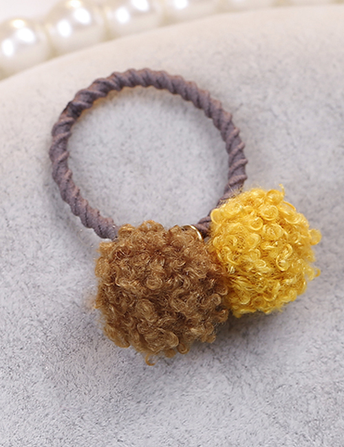 Lovely Brown+yellow Fuzzy Balls Decorated Hair Band(1pc)