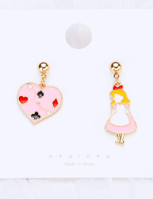 Fashion Pink Girl&poker Decorated Simple Earrings