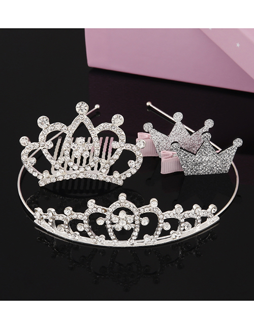 Fashion Silver Color Crown Shape Decorated Hair Accessories(1pcs Hair Hoop+1pcs Comb+2pcs Hair Clip)