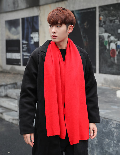 Fashion Red Pure Color Decorated Knitted Men's Scarf