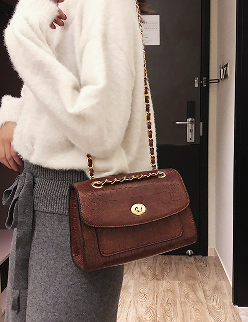Fashion Coffee Buckle Decorated Pure Color Shoulder Bag