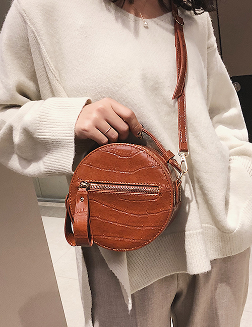Fashion Brown Round Shape Design Pure Color Shoulder Bag