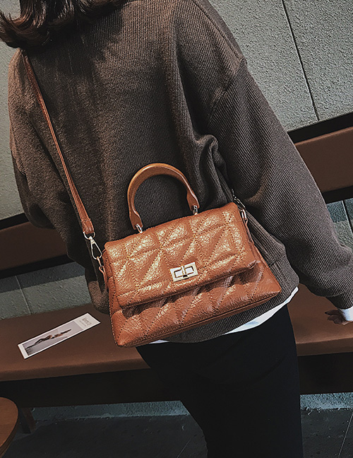 Fashion Brown Buckle Decorated Square Shape Handbag