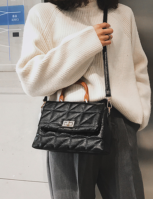 Fashion Black Buckle Decorated Square Shape Handbag