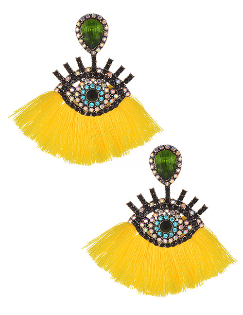 Fashion Yellow Eye Shape Design Tassel Earrings