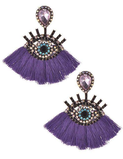 Fashion Purple Eye Shape Design Tassel Earrings
