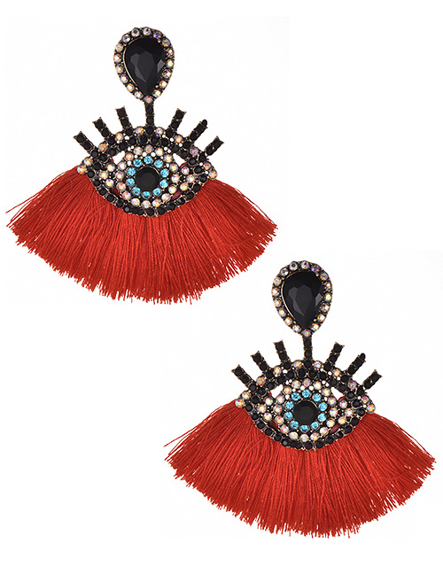 Fashion Red+black Eye Shape Design Tassel Earrings