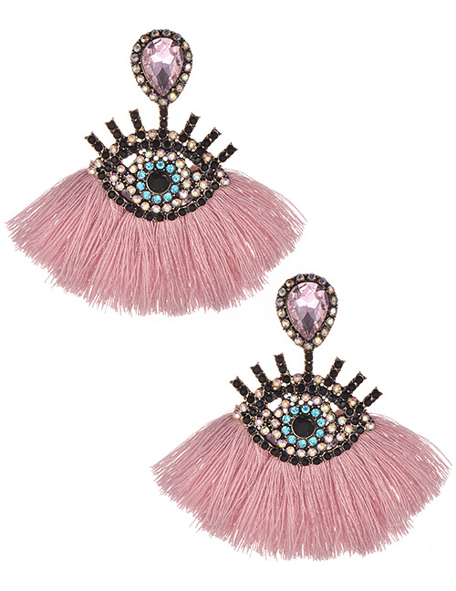 Fashion Pink Eye Shape Design Tassel Earrings