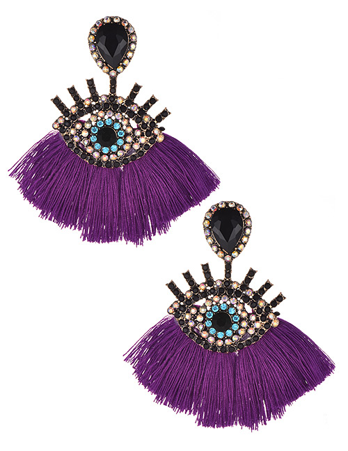 Fashion Purple+black Eye Shape Design Tassel Earrings