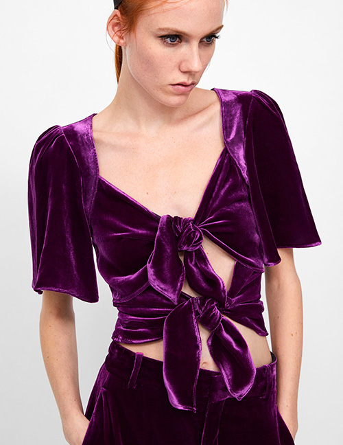 Fashion Purple Pure Color Decorated Sinple Blouse