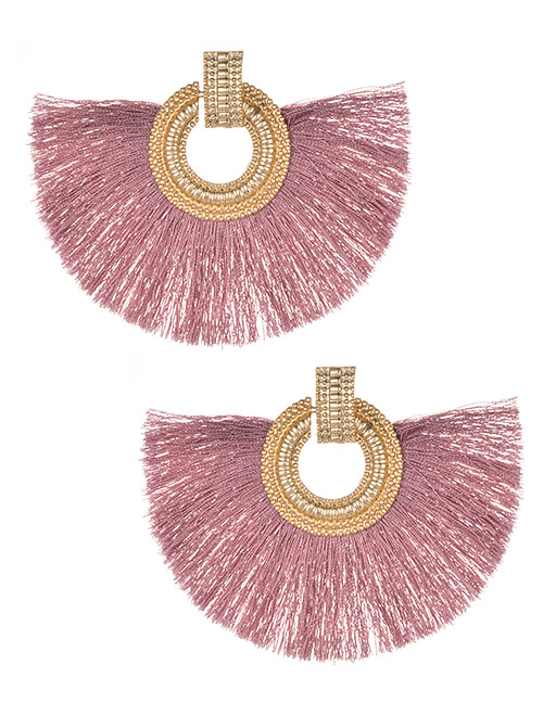 Fashion Pink+gold Color Round Shape Decorated Tassel Earrings