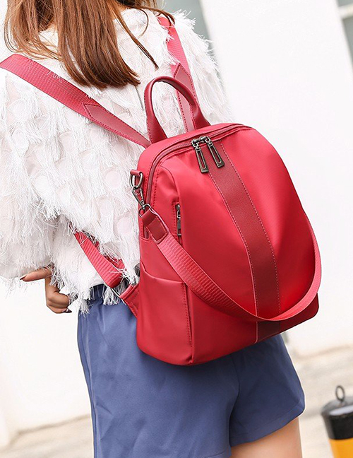 Trendy Claret Red Double Zippers Design Pure Color Backpack