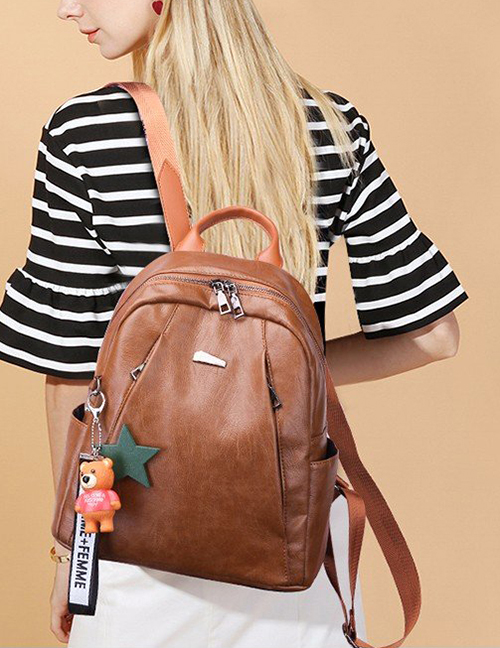 Trendy Light Brown Zippers Decorated Backpack Without Pendant