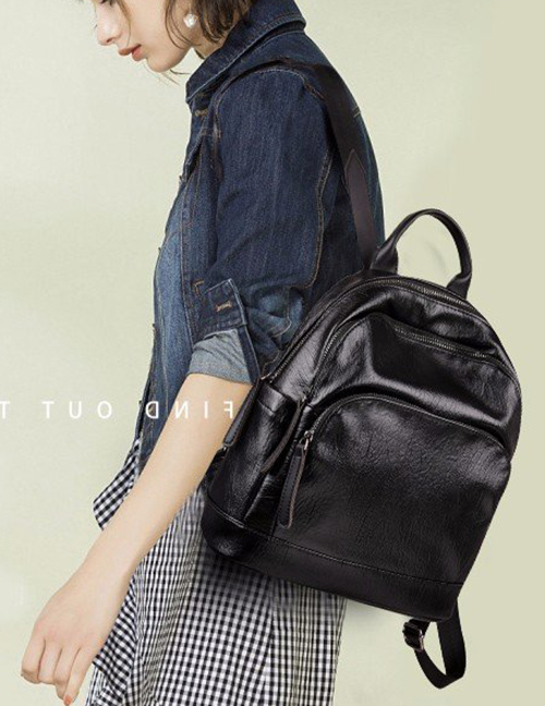 Trendy Black Pure Color Design Double Zippers Backpack