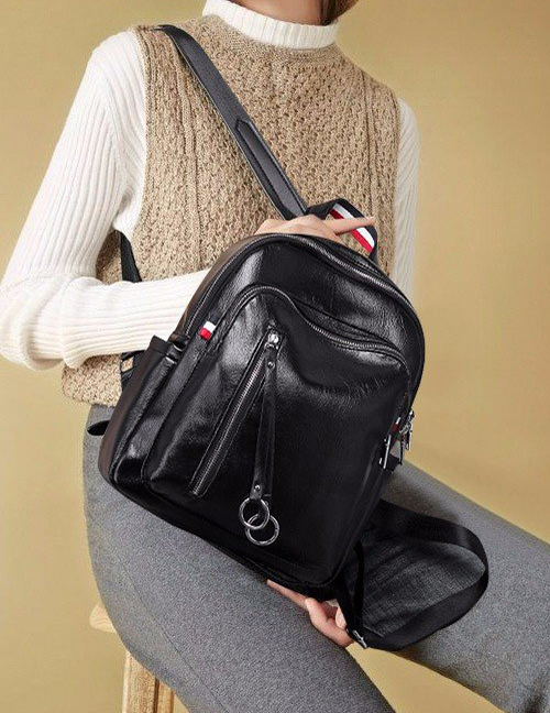 Trendy Black Circular Ring Decorated Backpack