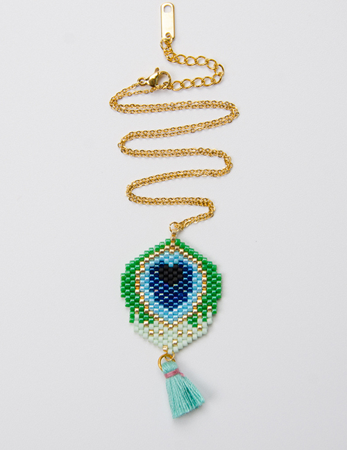 Fashion Green Geometric Shape Pendant Decorated Tassel Necklace