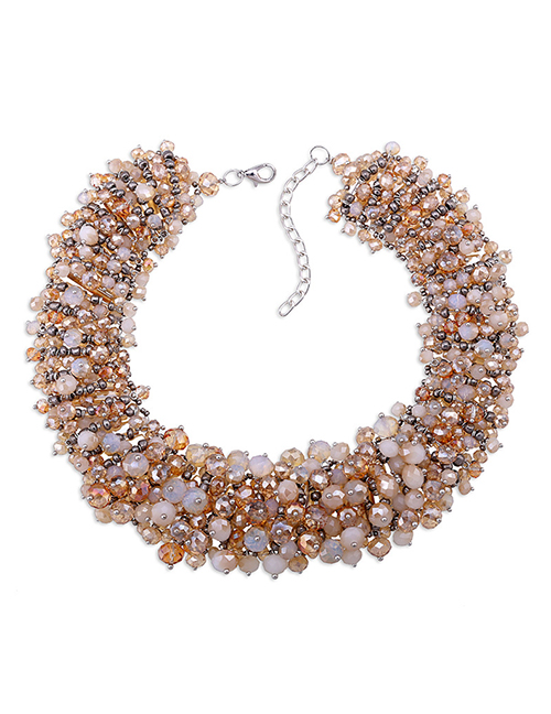 Fashion Champagne Full Bead Decorated Pure Color Necklace