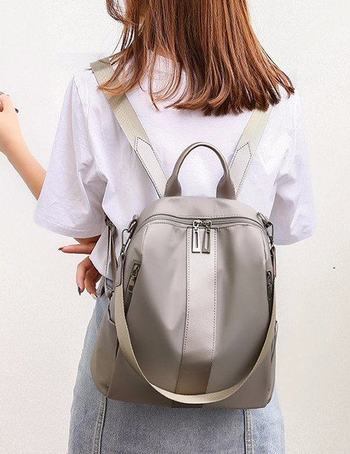 Trendy Light Gray Double Zippers Design Pure Color Backpack