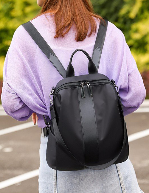 Trendy Black Double Zippers Design Pure Color Backpack