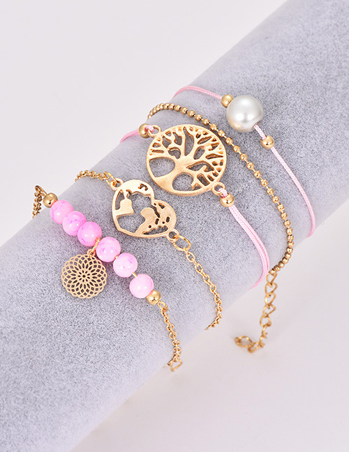 Fashion Pink Hollow Out Tree Decorated Bracelet(5pcs)