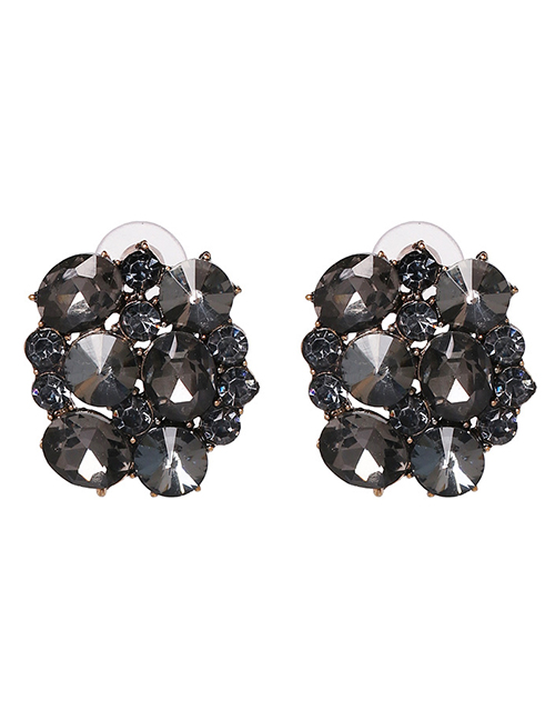 Fashion Gray Full Diamond Decorated Tassel Earrings
