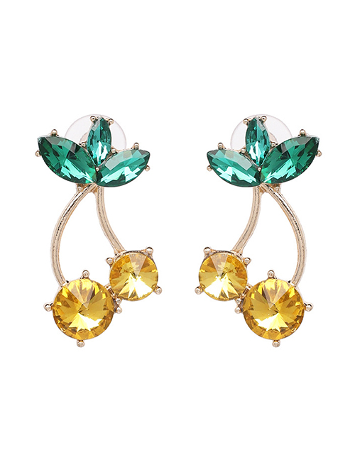 Fashion Green+yellow Cherry Shape Decorated Earrings