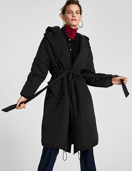 Fashion Black Pure Color Decorated Cotton Coat