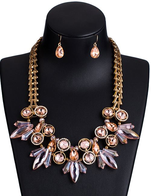 Fashion Pink Full Diamond Decorated Jewelry Set
