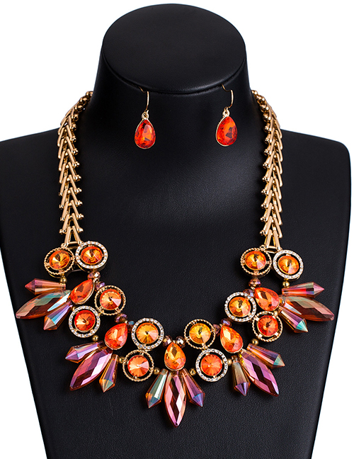 Fashion Orange Full Diamond Decorated Jewelry Set