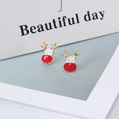 Fashion Red+white Deer Shape Decorated Earrings