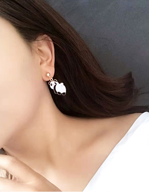 Fashion White+balck Panda Shape Decorated Earrings