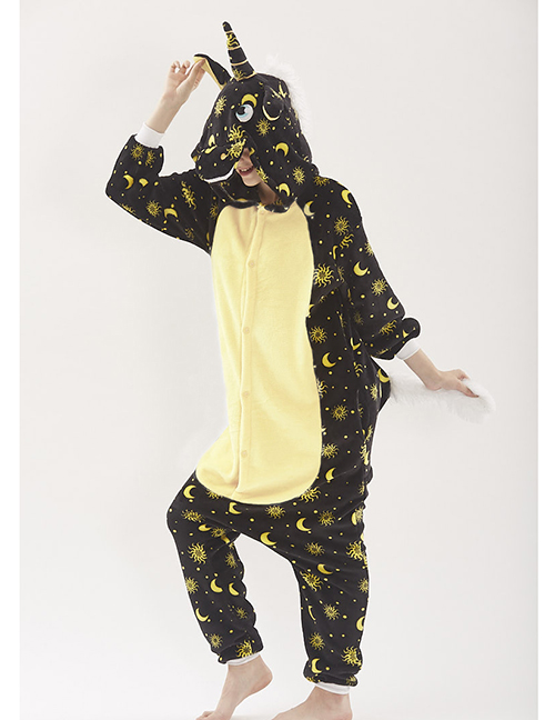 Fashion Black Moon&star Pattern Decorated Unicorn Pajamas