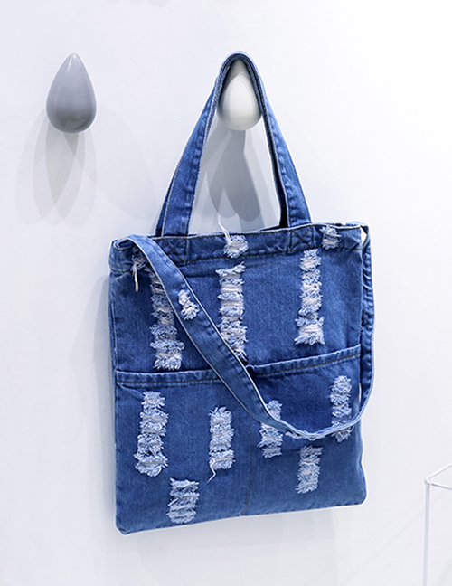 Fashion Blue Hollow Out Design Pure Color Bag