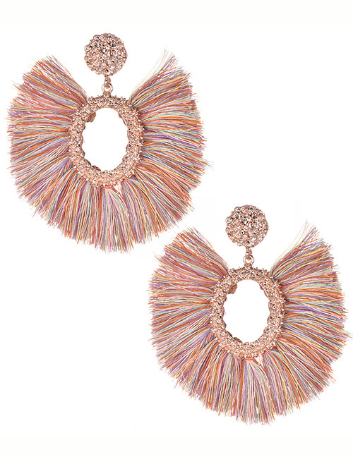 Fashion Multi-color Oval Shape Decorated Tassel Earrings