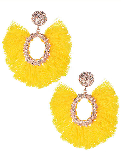 Fashion Yellow Oval Shape Decorated Tassel Earrings
