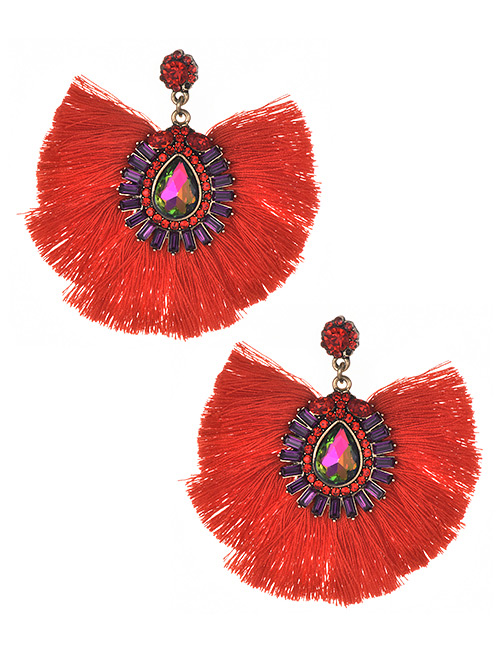 Fashion Red Waterdrop Shape Decorated Tassel Earrings