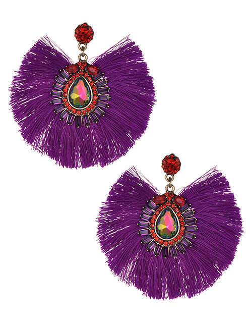 Fashion Purple Waterdrop Shape Decorated Tassel Earrings