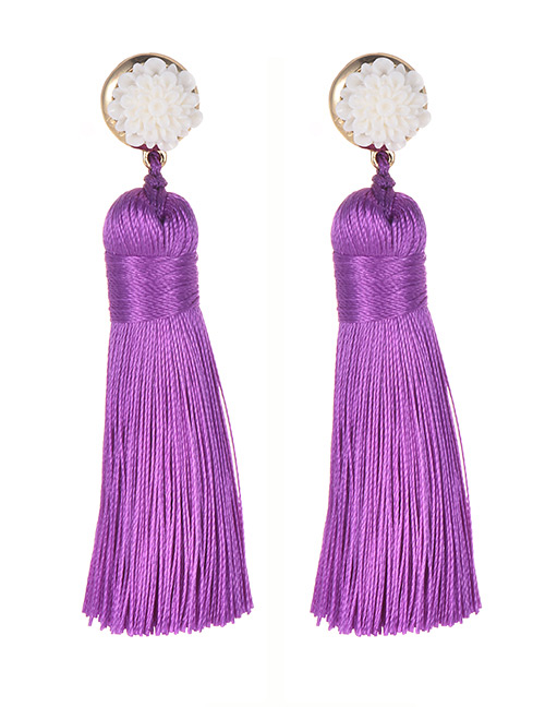 Fashion Purple Pure Color Decorated Tassel Earrings
