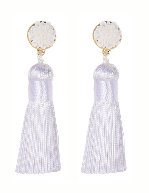 Fashion White Pure Color Decorated Tassel Earrings