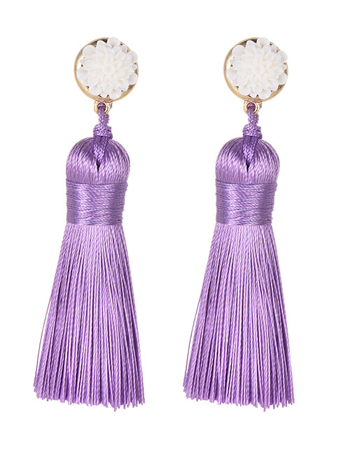 Fashion Light Purple Pure Color Decorated Tassel Earrings