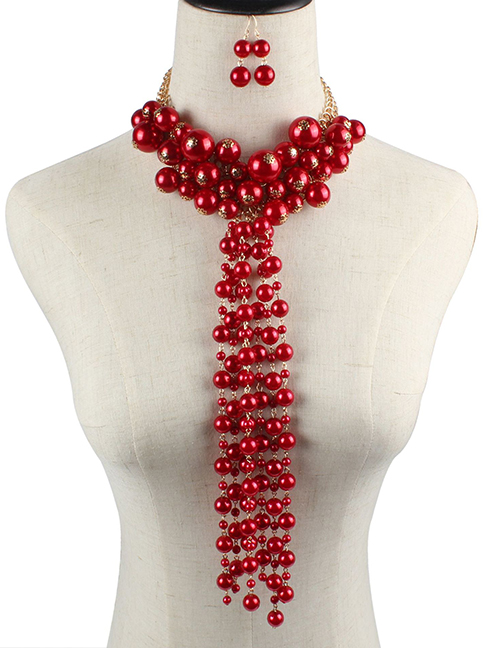 Fashion Red Full Pearl Decorated Jewelry Set