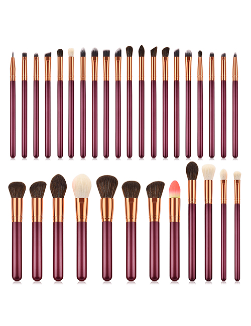 Fashion Claret Red Sector Shape Decorated Makeup Brush (32 Pcs)