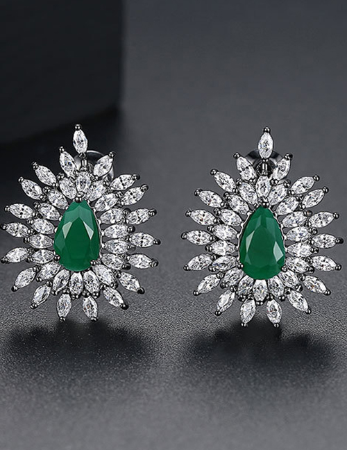 Fashion Silver Color+green Water Drop Shape Decorated Earrings