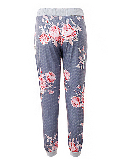 Fashion Gray Flowers Pattern Decorated Yoga Pants For Mother