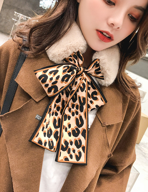 Fashion Coffee+apricot Leopard Pattern Decorated Dual-use Scarf
